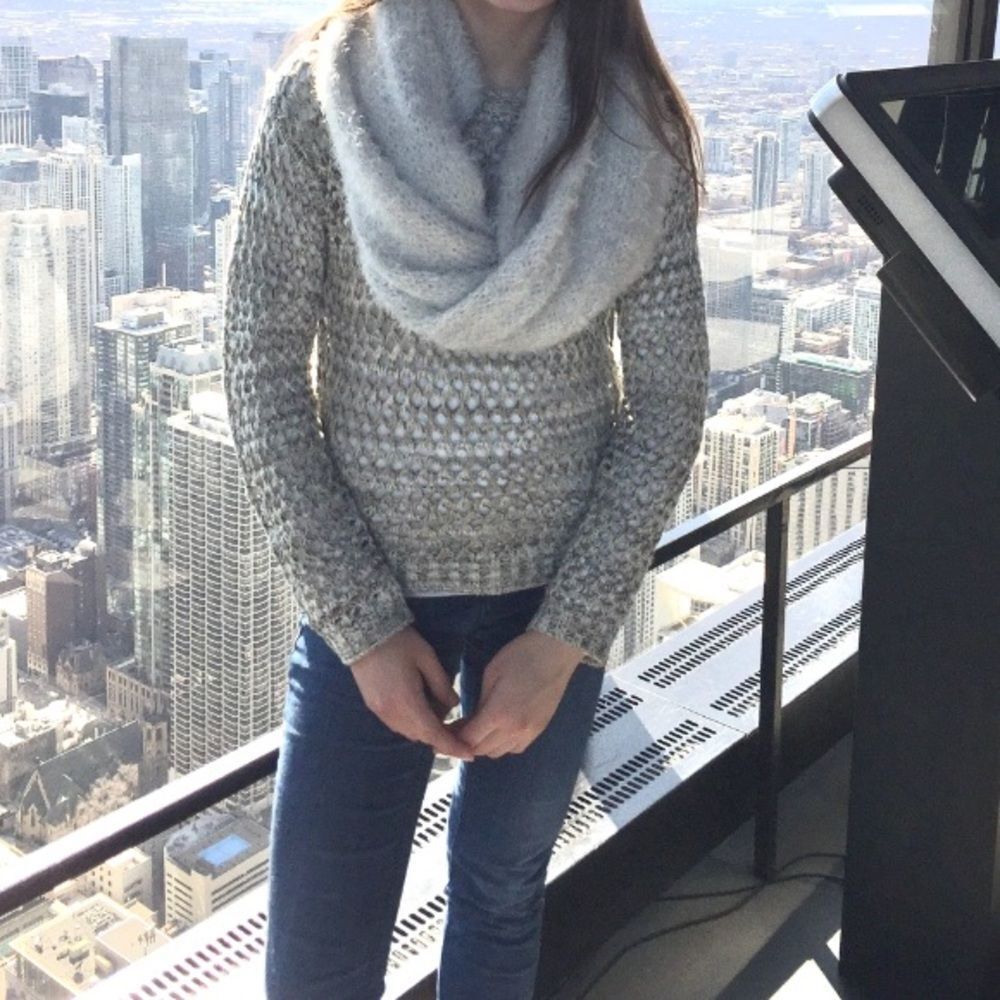 Eyelash Couture | Women’s Grey Cream Sweater in Open Knit Pattern Size S